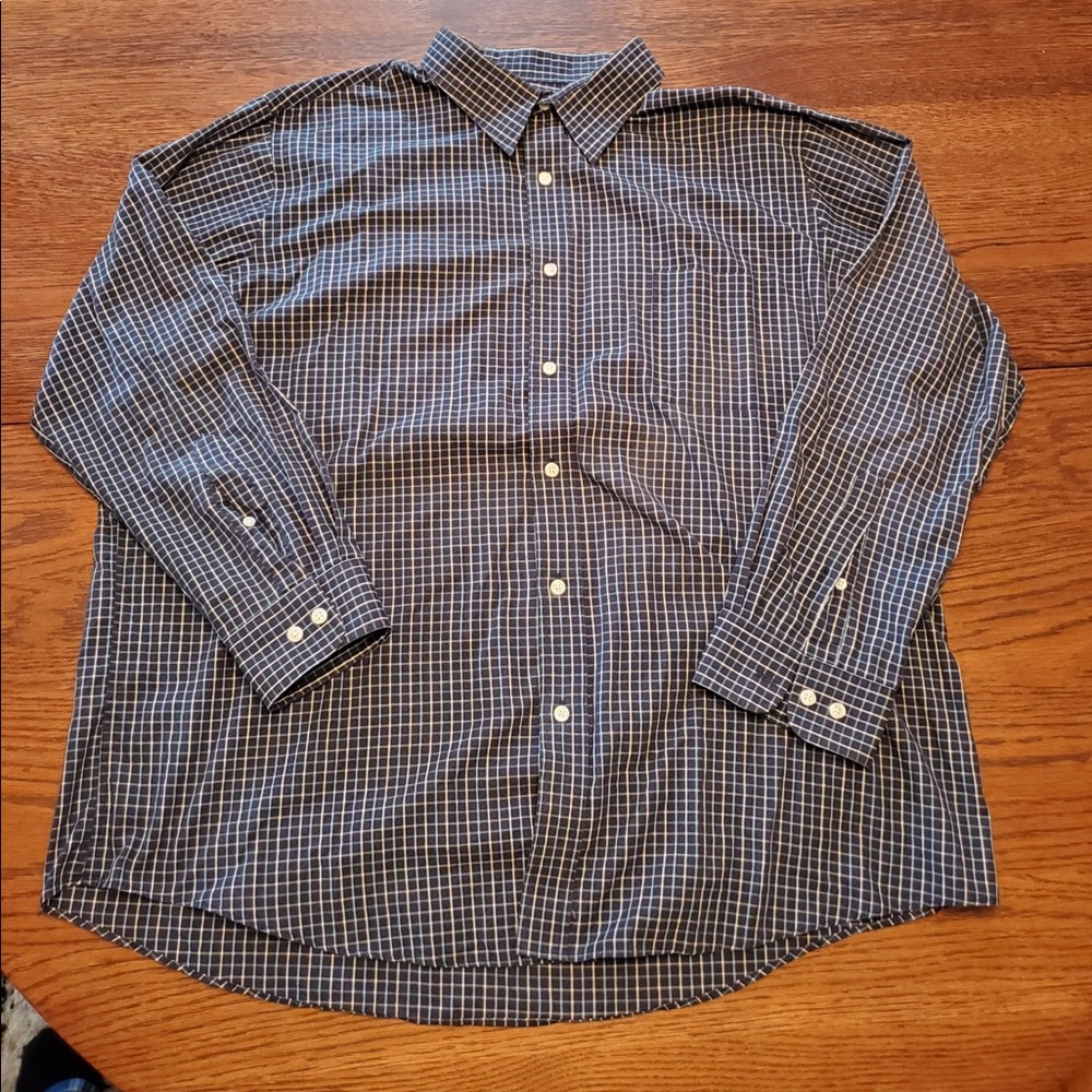 Men’s Croft&Barrow Slim Fit Navy Blue Paid Long Sleeve Dress Shirt Size 2XL